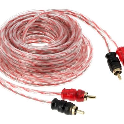 5m 2-Kanal Cinch RCA Kabel transparent rot kurze Stecker
